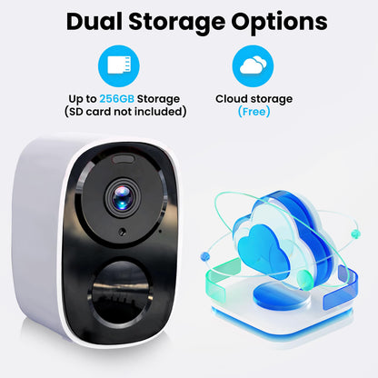 2025 Upgraded 2K Security Cameras Wireless Outdoor, Free Cloud Storage & Local SD Card Support, 1-6 Months Battery Life, Waterproof, 2-Way Talk, AI Motion Detection Spotlight Siren Alarm Camera