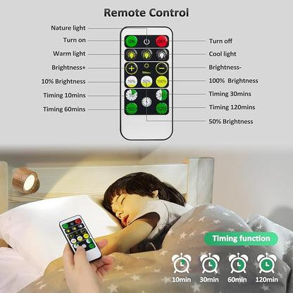 Lightbiz LED Wall Lights, Wall Sconces 3 Pcs with Remote Rechargeable Battery Operated, 3 Color Temperatures & Dimmable Wall Lamp Magnetic 360° Rotation Light for Bedroom Living Room