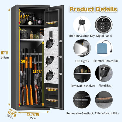 Biometric Gun Safe, Long Gun Safe, Rifle for Rifles and Pistols, Large Gun Cabinet with Fingerprint Lock for Home, No Assembly Required, Holds 14-15 Firearms with Adjustable Racks & Pistol Pockets