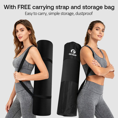 Yoga Mat Non Slip NBR Thick Yoga Mat, 72"L x 32"/24"W x 0.6"/0.4"TH (185cm x 80cm/61cm x 15mm/10mm), Anti-Tear Exercise Mat with Carrying Strap and Bag, Workout Mats for Yoga, Pilates, Floor Exercises