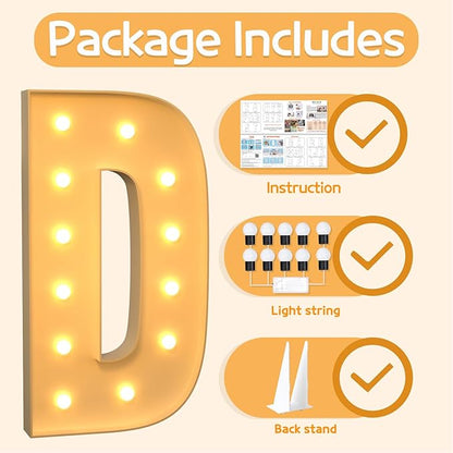 Marquee Letters 4 Feet Tall Large Light Up Letters D Happy Birthday Decorations Wedding Engagement Party Decor Yellow Light Birthday Decorations Balloon Arch Kit Foam Sign D