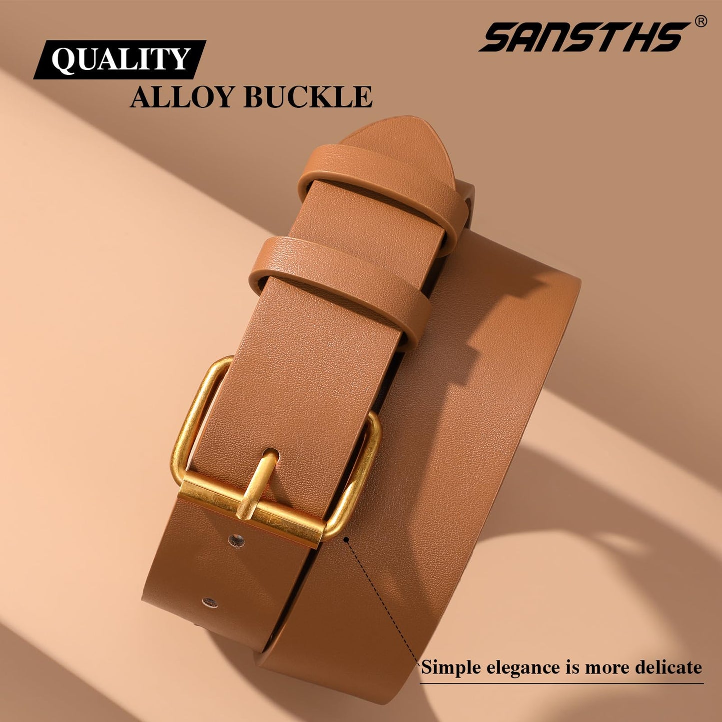 SANSTHS Belts for Women for Jeans Coats Dresses, Leather Belt Women with Classic Bronze Buckle, Brown L