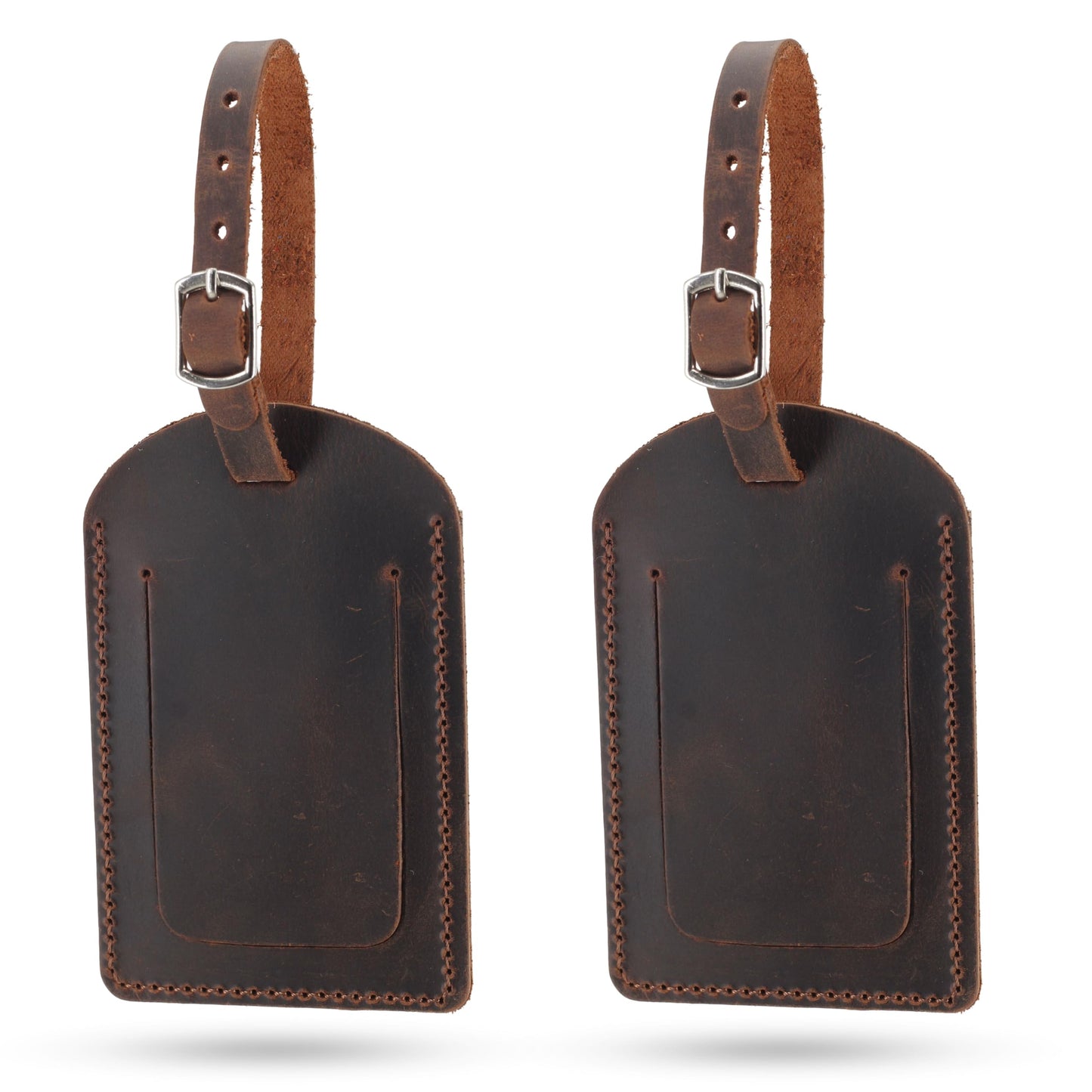 Toprank Leather Luggage Tag for Suitcase – Full Grain Leather Travel ID Tag with Privacy Cover, Buckle Strap & Information Card – Durable Baggage Tag (Tan, 2 Pack)