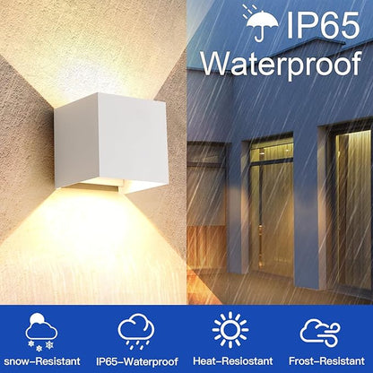 Outdoor Wall Lights & Indoor Wall Sconce White Square Wall Sconces Lights,3000K/4000K/6500K,15W Outdoor Sconce,Waterproof,Rust-Resistant,ETL Listed,1300LM,Adjustable Beam(4.33 Inch,1 Pack)