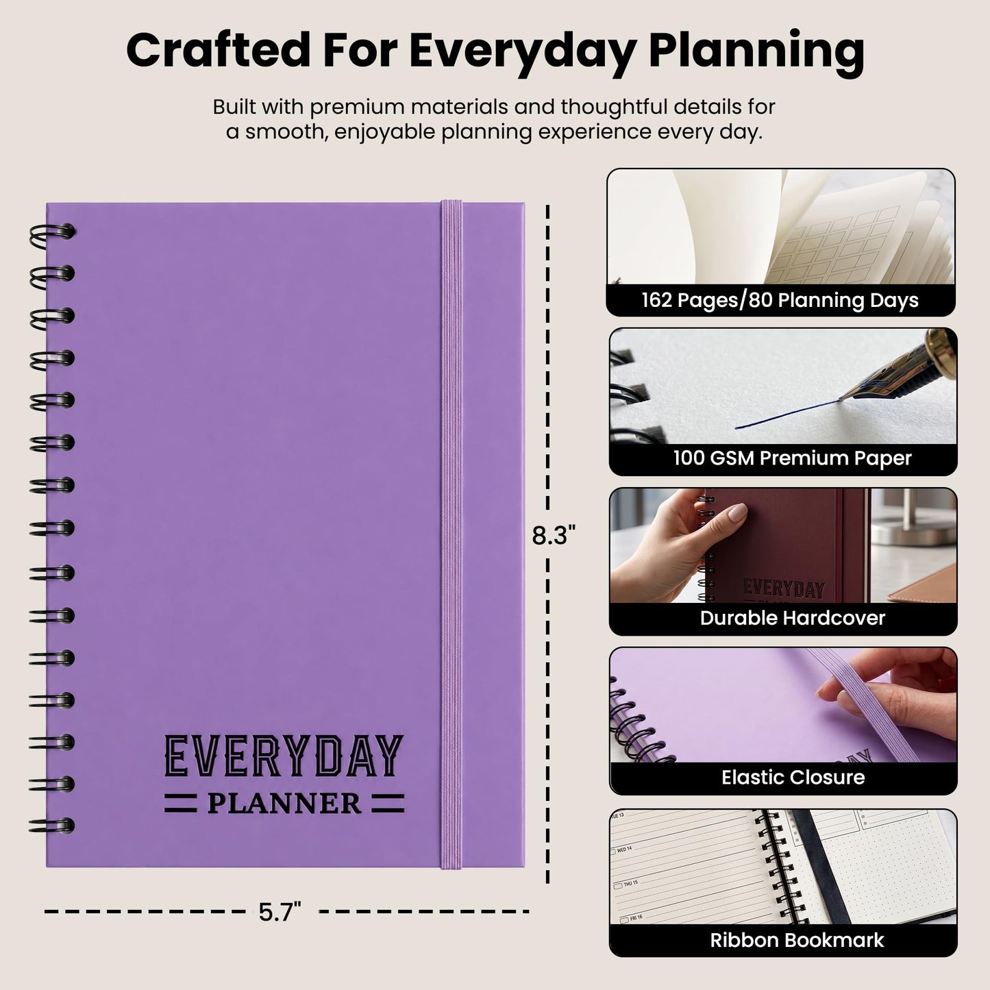 Undated Daily Planner Notebook With Hourly Schedule - Hardcover Appointment Day to do List Notebook for Women & Men - A5(5.7" x 8.3") Spiral Black