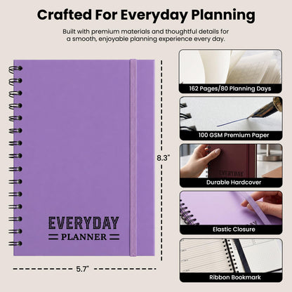 Undated Daily Planner Notebook With Hourly Schedule - Hardcover Appointment Day to do List Notebook for Women & Men - A5(5.7" x 8.3") Spiral Black