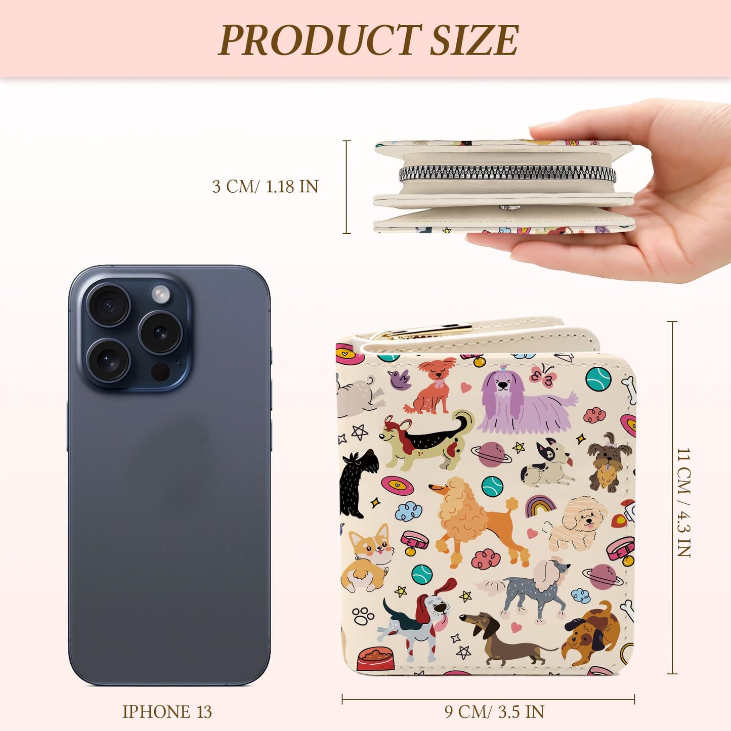 Wazzio Cute Dog Wallet for Women, PU Leather Accordion Wallet, Credit Card Holder with 1 ID Window 14 Card Slots, Zipper Coin Purse for Ladies Girls Teen Female