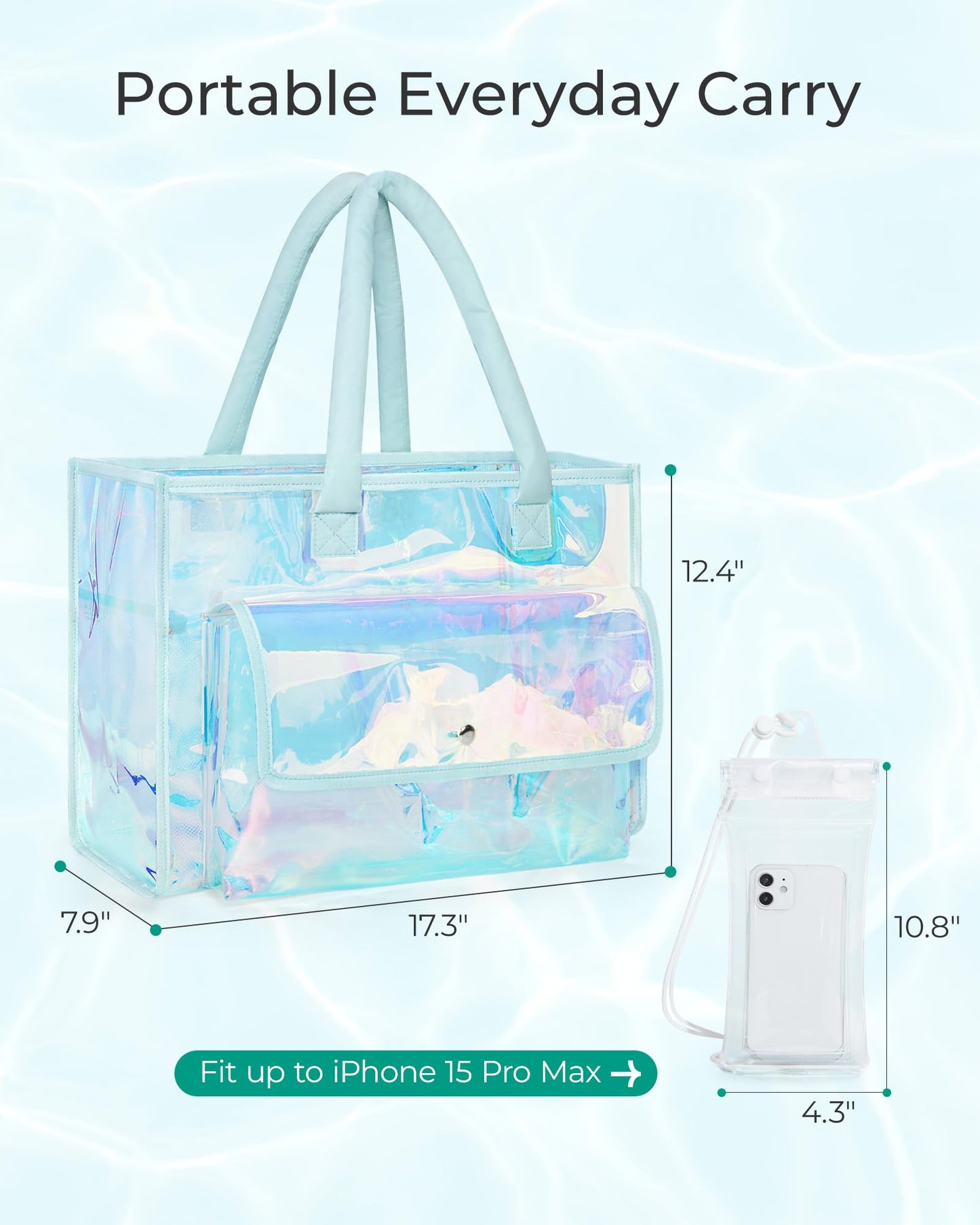 BAGSMART Waterproof Beach Bag for Women with Phone Pouch, Large Tote Bag for Pool, Travel and Vacation