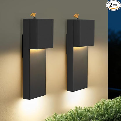 tewei Modern LED Outdoor Wall Sconce, 15'' Dusk to Dawn Outdoor Lighting Exterior Wall Lights, Black LED Front Porch Lights Outside Wall Mount Lighting for House, Backyard, Warm White 3000K, 2 Pack