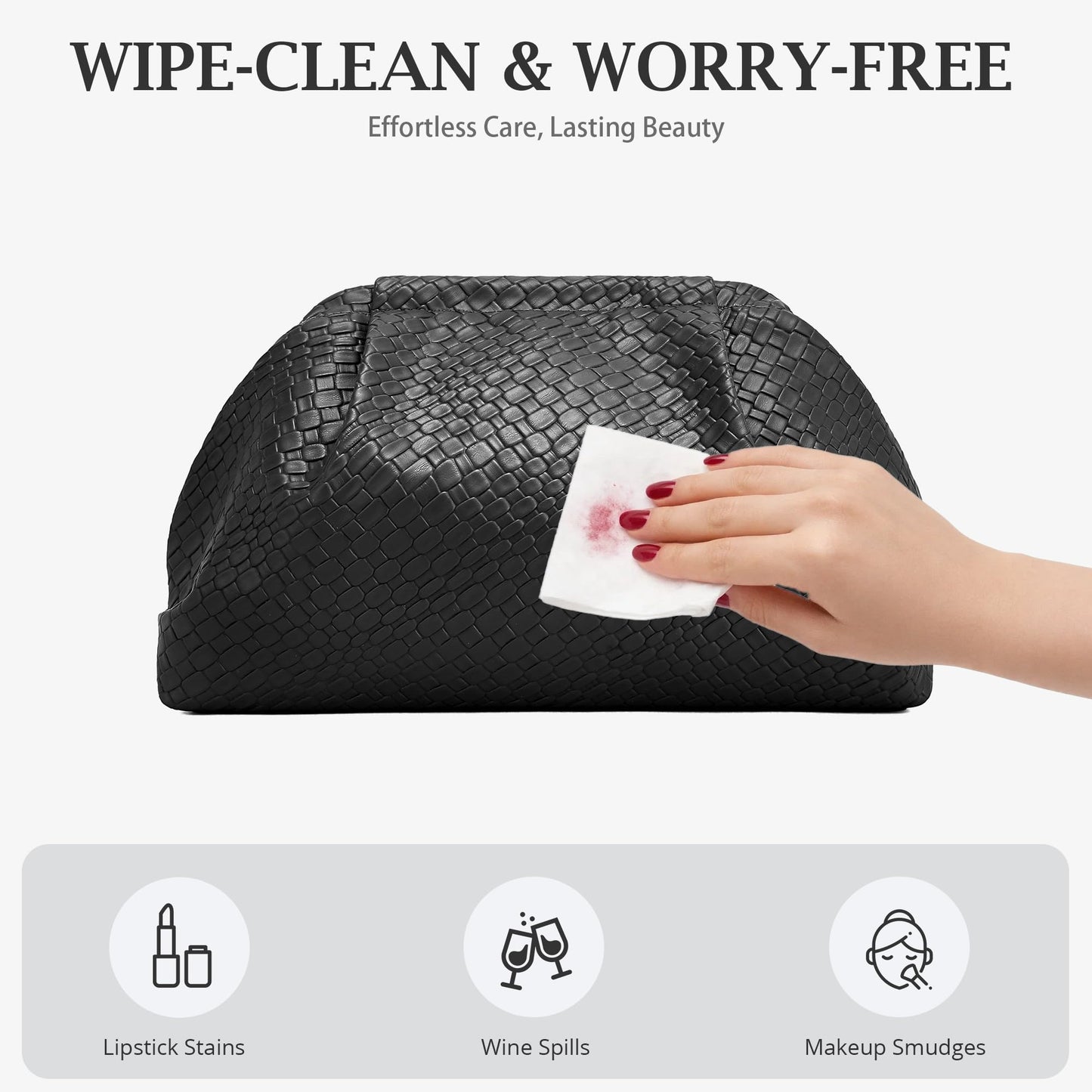 BOYATU Travel Makeup Bags for Women: Elegant Evening Woven Vegan Leather Make up Bag Clutch – 3 Pcs Set Large Capacity Compact Cosmetic Organizer for Purse,Bride Bridesmaid Gift (Black)