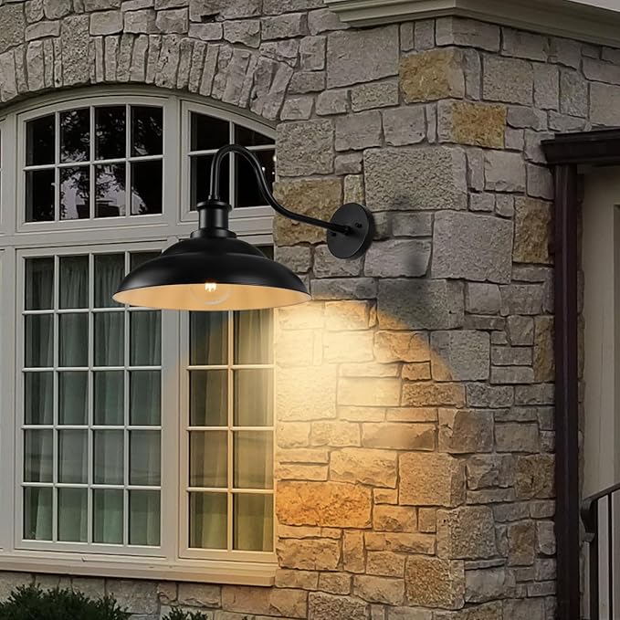 Outdoor Gooseneck Barn Light Fixture, 16 Inch Dome Large Wall Sconce Farmhouse Exterior Wall Mount Light for House Garage Patio Doorway