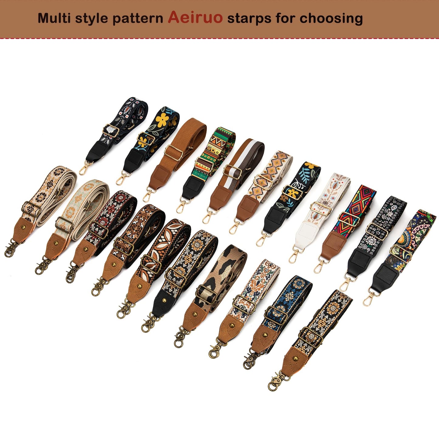Aeiruo Purse Strap, 1.5" Cowhide Head Wide Shoulder Bag Strap Adjustable Replacement,Jacquard Embroidery Crossbody Bag Straps (Vintage PB Flower)
