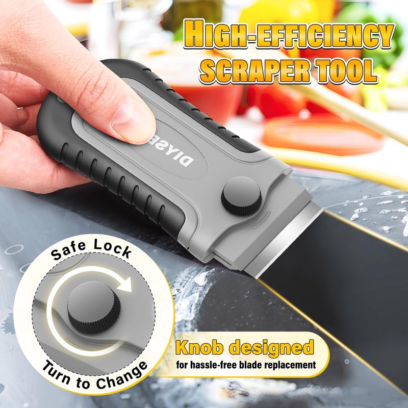 DIYSELF 2 Pack Razor Blade Scraper with 30 Pcs Spare Blades - Scraper Tool for Cleaning, Glass, Stickers - Scraper for Glass Top Stove - Paint Scraper - Razor Scraper - Glass Scraper - Oven Scraper