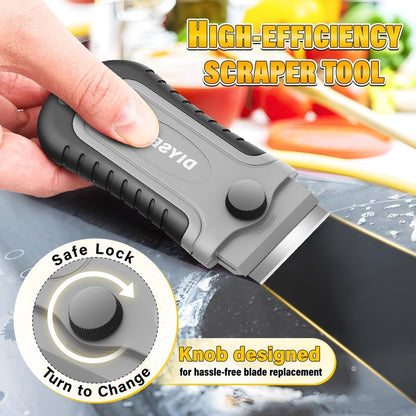 DIYSELF 2 Pack Razor Blade Scraper with 30 Pcs Spare Blades - Scraper Tool for Cleaning, Glass, Stickers - Scraper for Glass Top Stove - Paint Scraper - Razor Scraper - Glass Scraper - Oven Scraper