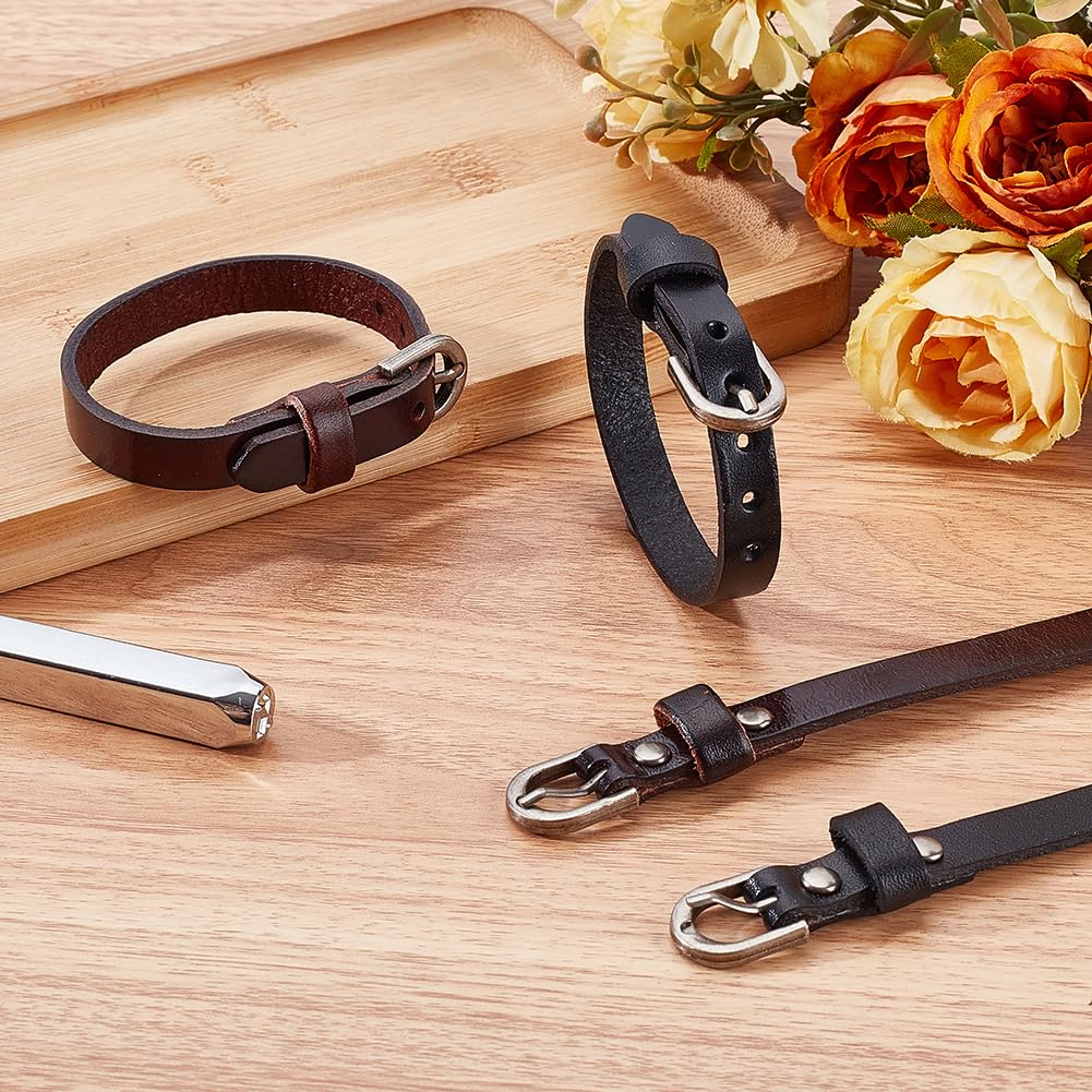 CALFOVERA 4PCS Genuine Leather Wristband Bracelet Retro Adjustable 2 Colors Simple Alloy Buckle Bangle Cowhide Leather Stirrup Straps Cuff Bracelet Jewelry for Men Women Daily Party