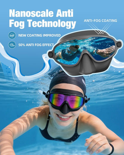 Aegend Swim Goggles Adult with Nose Cover 2 Pack, Anti-Fog UV400 No Leak Goggles for Men Women, Clear View Swimming Goggles