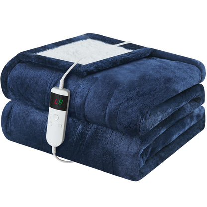 Electric Heated Blanket Queen Size 84''x90'' Soft Flannel & Sherpa Electric Blanket with 10 Heating Levels, Automatically Shut Down After 8h with Overheat Protection Machine Washable