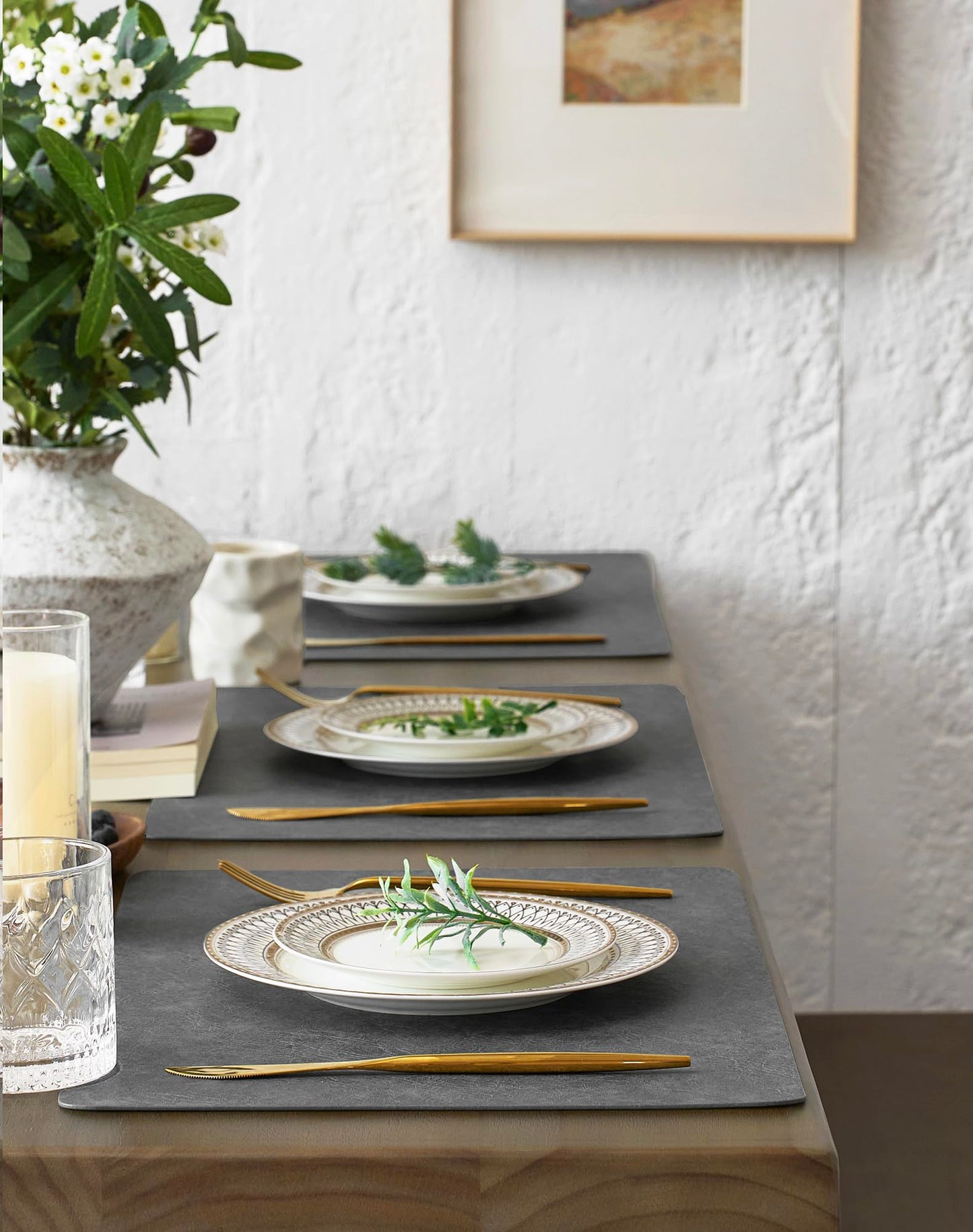 Leetaltree Reversible Faux Leather Placemats Set of 6, 12x17 Inch – Hotel-Quality Heat Resistant & Waterproof Wipeable Table Mats, Non-Slip for Dining Kitchen (Mist Crey, 6 Pack)