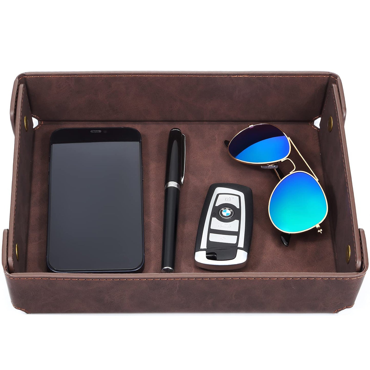 CASIRENA Faux Leather Valet Tray Organizer for Men - Catch-All Tray for Entryway Table Key, Wallet, Watch, Coin Change, Phone, Dresser EDC Dump Jewelry, Bedside Nightstand Desk-top Catchall