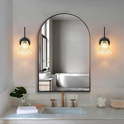Wall Sconce Set of 2, Black Vintage Light Fixtures with Long Clear Glass Lampshade, Hardwired Sconces Wall Lighting for Bedroom, Bathroom, Living Room | Includes 2 LED Bulbs