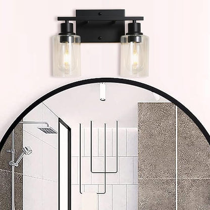 2-Lights Wall Lighting Matte Black Bathroom Vanity Light Fixtures,Vintage E26 Base Sconces with Clear Glass Shades, Farmhouse Modern Wall Lamp for Hallway,Bedroom,Living Room