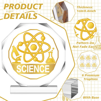 CroBlissful 3/6 Pcs Trophy Award 4.72 x 4.72 Inches Acrylic Trophy Plaques Awards for Adult Team Participation Gift Prizes(6 Pcs,Science Style)