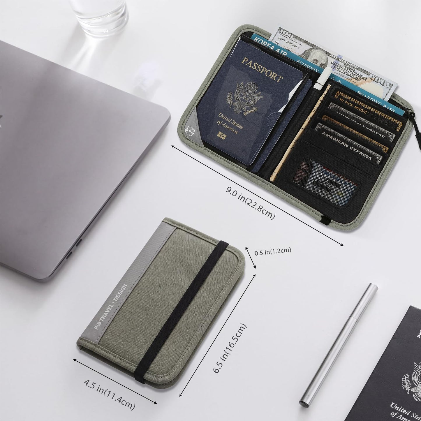 P.travel Passport Holder for Travel - RFID Blocking Nylon Passport Wallet with Adjustable Shoulder Strap，LightWeight Document Organizer Pouch for Men & Women, Travel Must Haves