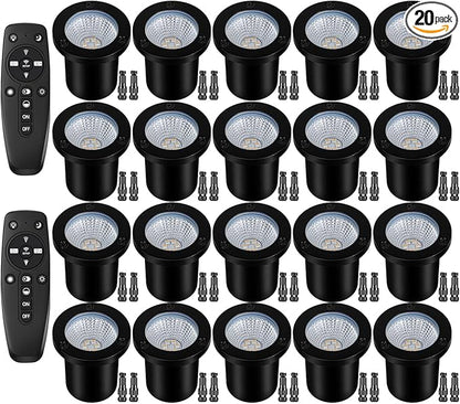 2700K-6500K Dimmable Landscape Well Lights, Low Voltage Outdoor In-Ground Lighting IP67 Waterproof with Memory Function, 12-24V Landscape Lighting for Garden Pathway Yard (20 Pack)