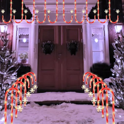 Solar Christmas Lights Outdoor Decorations, 10 Pack Solar Christmas Candy Cane Lights with Snowflake, Outdoor Waterproof Christmas Pathway Lights for Patio, Garden, Yard, Street, Park, Holiday
