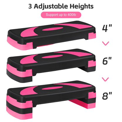 Saicool 31 Inch Adjustable Workout Aerobic Step, Exercise Platform Trainer w 4 Adjustable Risers for Home Gym Fitness Workout,Lightweight, Pink