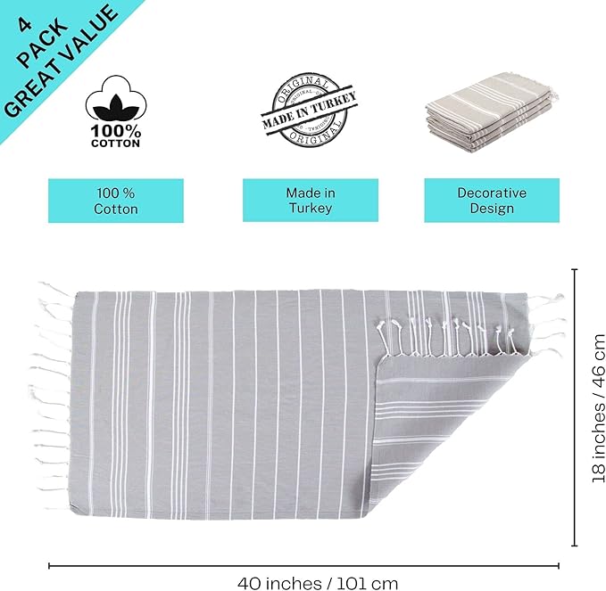 Clotho 4 Pack Silver Gray Turkish Hand Towels