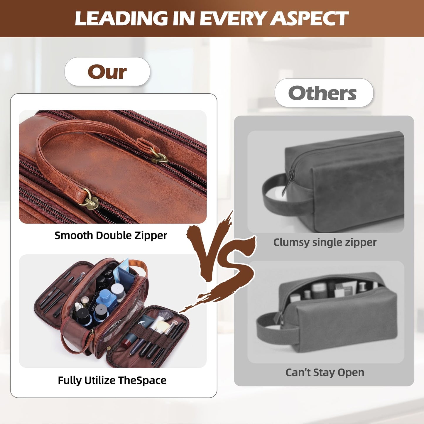 Personalized Travel Toiletry Bag for Men, Father Day Gifts, Engraved Initials Waterproof PU Leather Toiletry Bag, Large Capacity Portable Shaving Bag, Unique Birthday Gift for Men Dad Husband Him,M