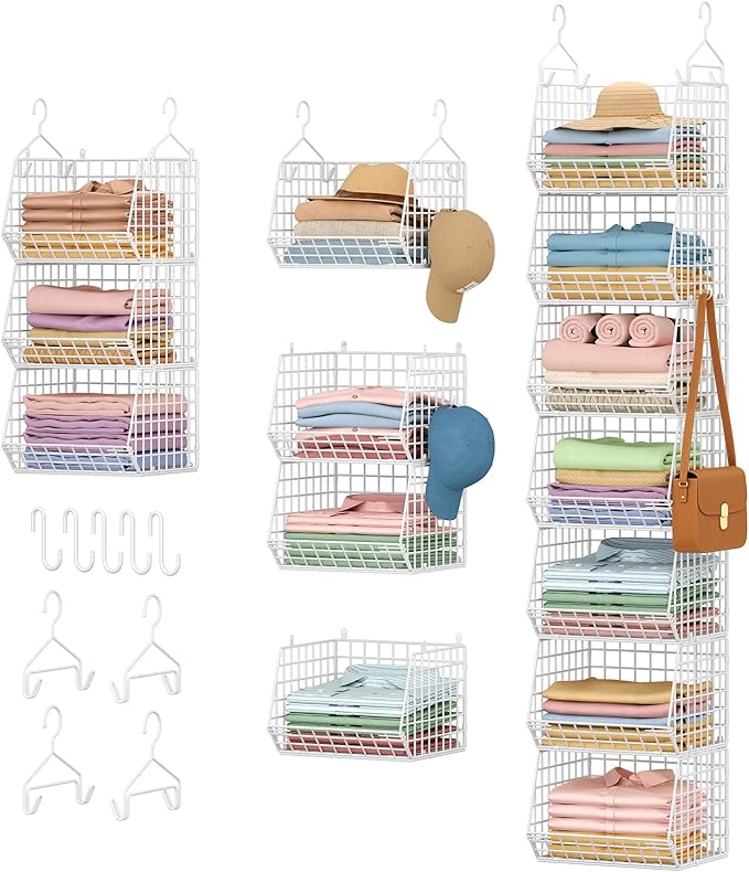 7 Tier Hanging Closet Organizer and Storage, Foldable Wire Closet Shelving