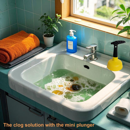 Mini Sink & Drain Plunger with Short Handle - Heavy-Duty Rubber Cup & Ergonomic Grip for Powerful Suction, Unclog Slow Drains in Sinks, Tubs, Showers, Bathrooms, Kitchens, Compact, Space-Saving Design