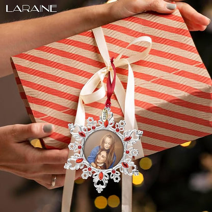 Laraine Christmas Tree Ornaments – Decorative Hanging 2025 Holiday Keepsake Gift Snowflake Pendant with 2” Photo Frame Insert for Picture of Pet (Snowflake Ruby (2025))