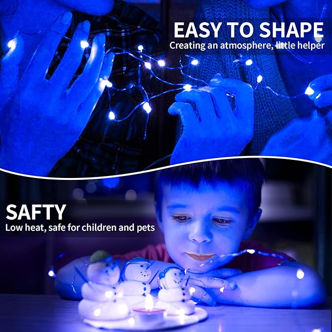 pozzolanas 24 Pack Blue Fairy Lights Battery Operated 3 Modes 7FT 20 LED Waterproof String Lights Twinkle Silver Wire for Mason Jars Wedding Christmas Halloween Party Decor (24, Blue)