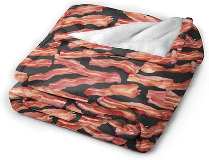 Funny Bacon Blanket, Food Throw Blankets, Meat Fuzzy Plush Blanket Ultra Soft for Bacon Lover Gift Kids Teens Women Men Girls Boys Stuff Decor for Home Bedding Sofas Couch Camping 60"X50"