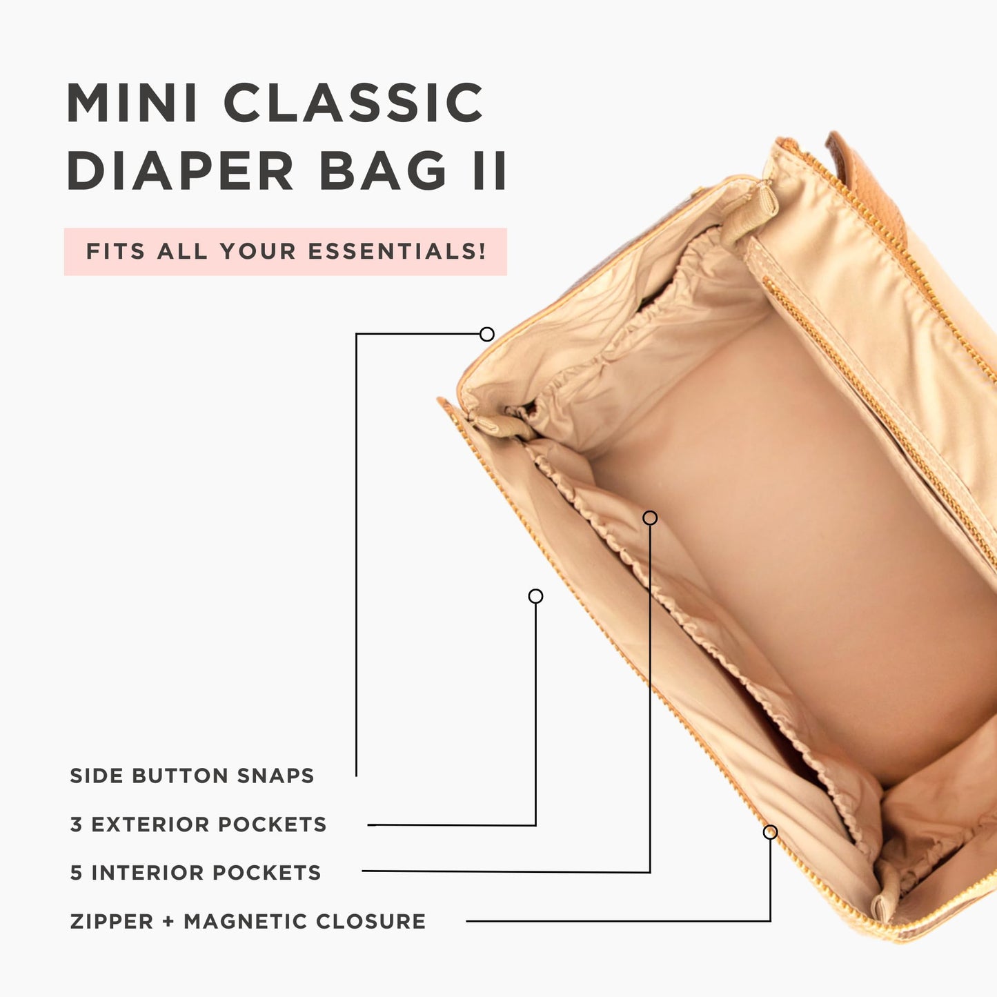 Freshly Picked Mini Diaper Bag II Backpack – Premium Vegan Leather Small Baby Bag with Changing Pad, Compact, Lightweight & Stylish for Moms On-the-Go, Butterscotch