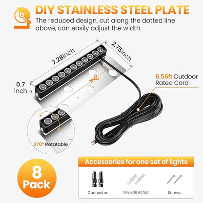 ZZXX 8 Inch Retaining Wall Lights 5W LED Hardscape Lighting 2700K 12-24V Low Voltage Step Light with Photocell Sensor IP68 Waterproof Paver Lights Outdoor for Deck Fence Patio Walls Stairs,12 Pack