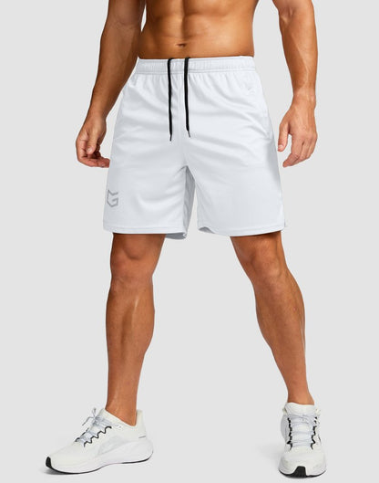 G Gradual Men's 7" Workout Running Shorts Quick Dry Lightweight Gym Shorts with Zip Pockets (White XX-Large)