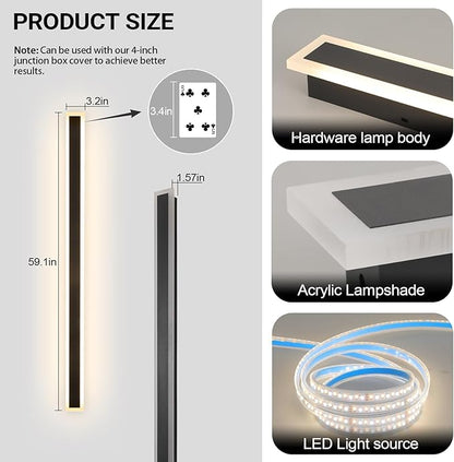 Modern Outdoor Wall Light, 2 Pack 59 Inch Exterior Wall Sconce - Dimmable 3000K-6000K - IP65 Waterproof Black LED Long Wall Light for House Porch Garage Patio