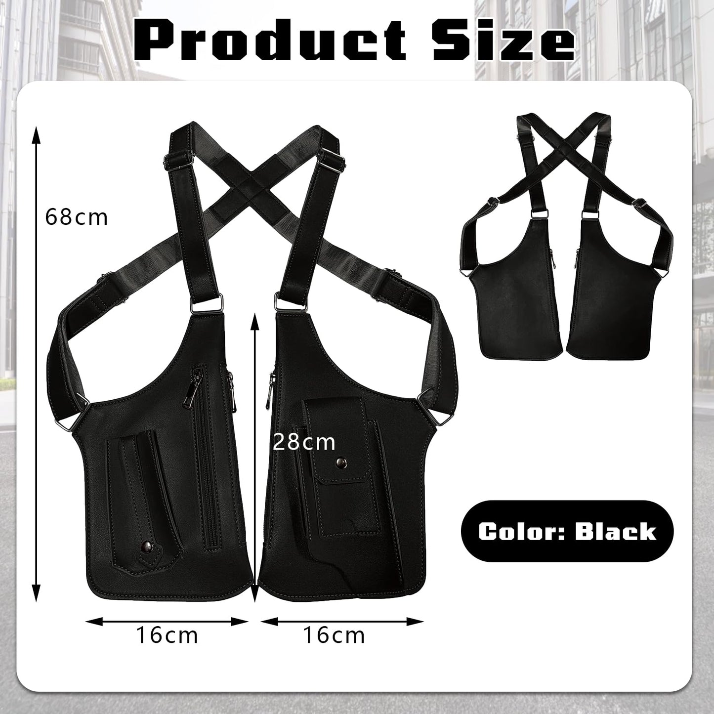 Underarm Shoulder Bag for Men, Leather Double Shoulder Armpit Bag with Adjustable Design & Multi-Pocket, Premium Wallet Holster for Outdoors, Travel (Black)