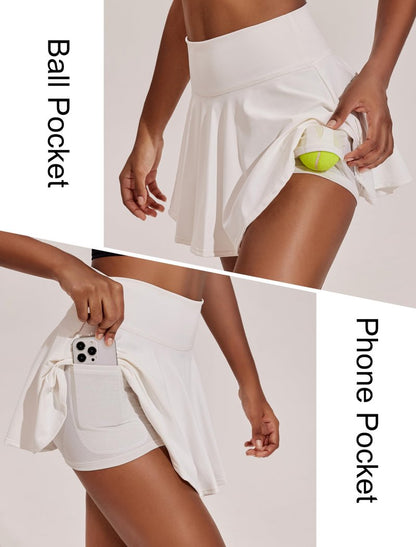 PINSPARK High Waisted Tennis Skirt with Pockets Pleated Athletic Golf Skorts for Women Casual Flowy Skirts Summer White L