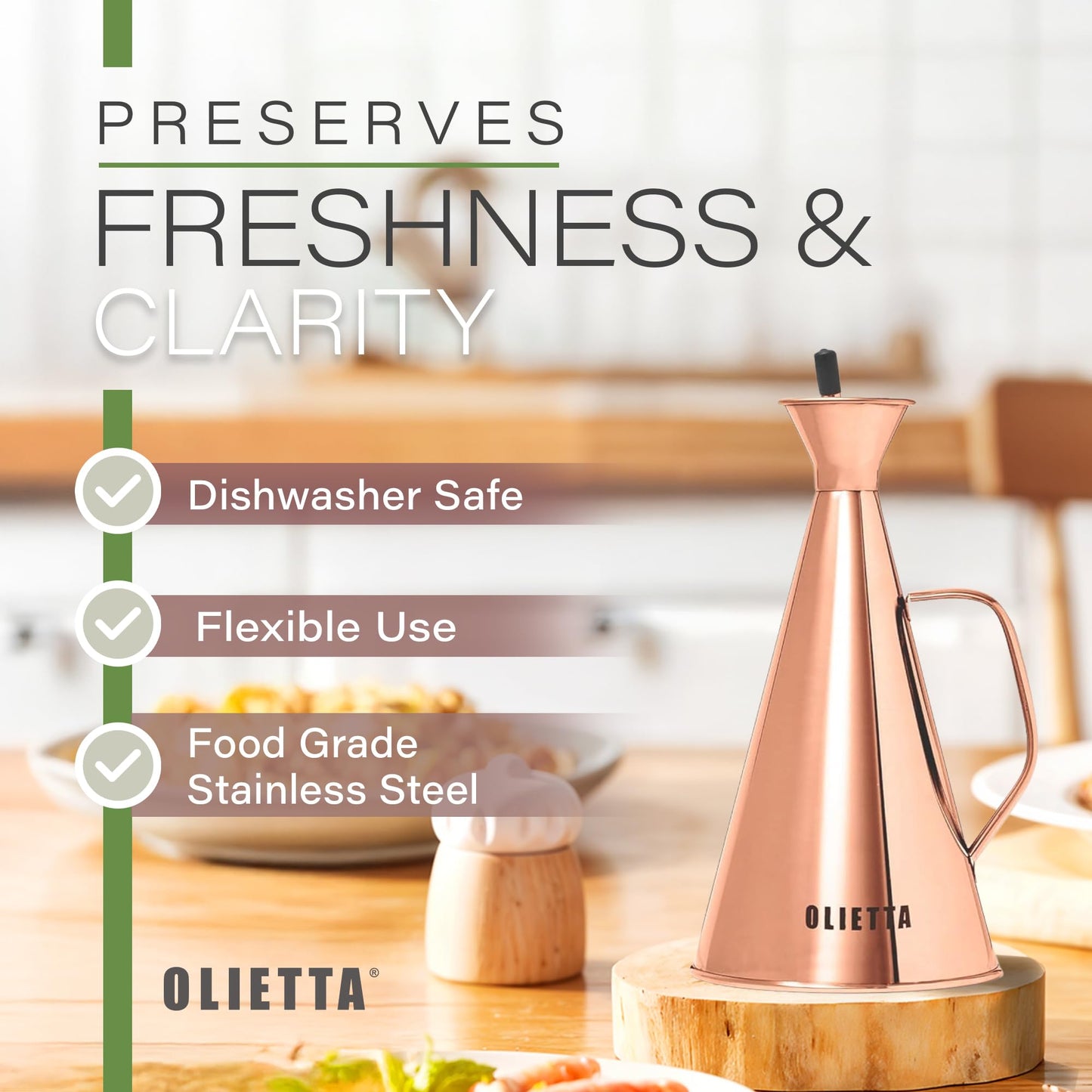 Olietta Olive Oil Dispenser Bottle Stainless Steel Non Drip Leak Proof No Mess Vinegar Pourer & Kitchen Drizzler 17 oz 500ML 0.5 Litre Great for Pouring & Drizzling Easy to Clean & Leakproof