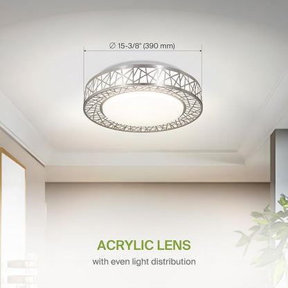 ASD 16 Inch LED Flush Mount Ceiling Light Fixture for Bedroom, 28W 1752LM 5CCT 2700K-5000K, Dimmable Lights, Dining, Living Room, Kitchen Lamps, Modern Home Lighting Fixtures, Nickel, ETL, 4 Pack