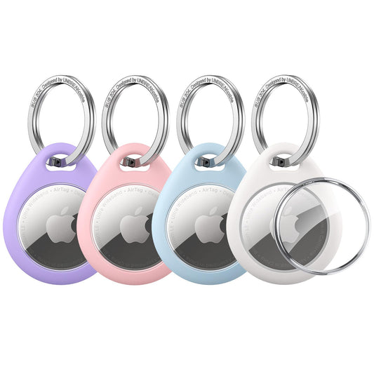 UNBREAKcable 4 Pack Macaron Colored for Apple AirTag Holder [Hold Air Tag Securely] [Easy to Install] Protective Case Waterproof TPU Shell with 304 Stainless Steel Key Ring Keychain