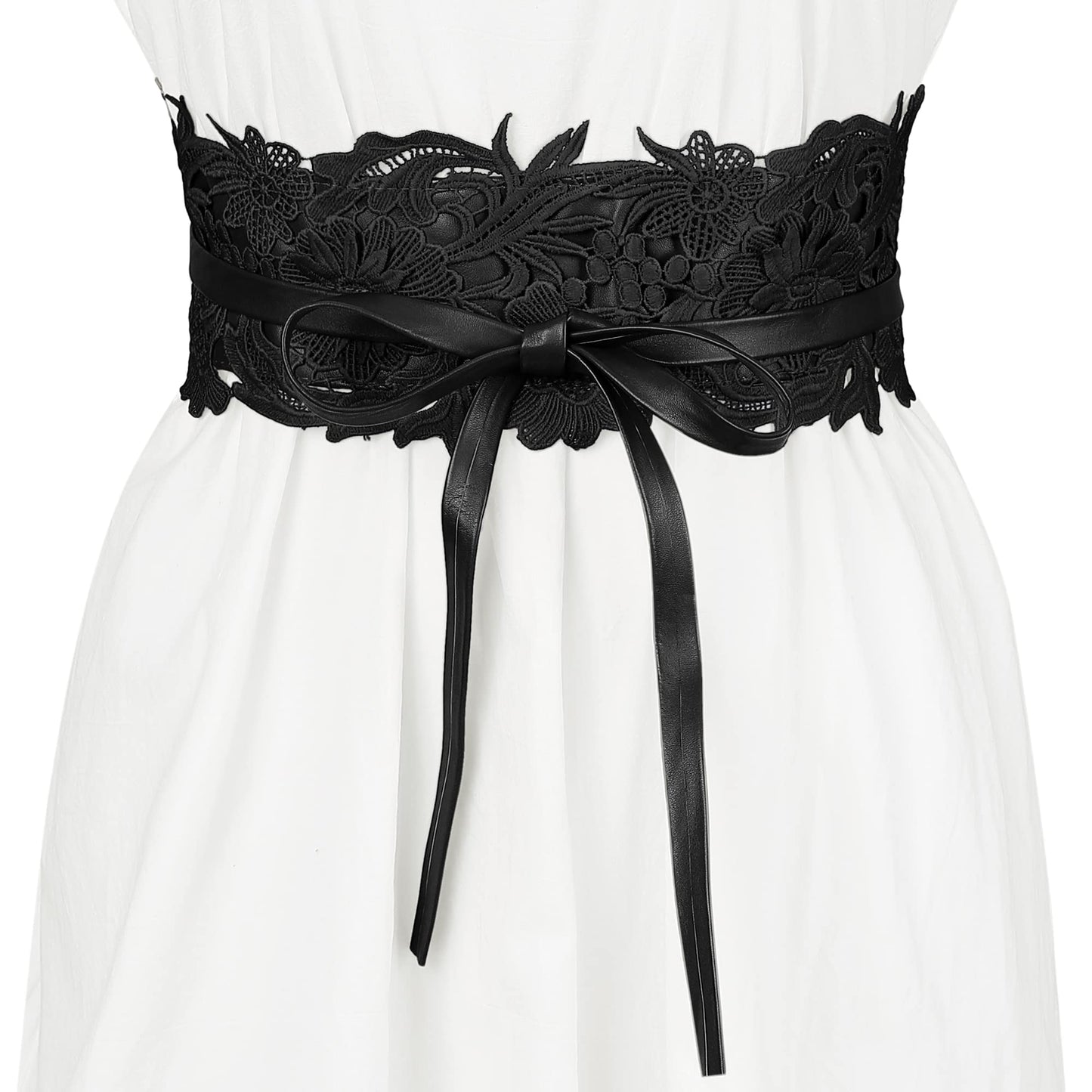 Allegra K Womens Lace Wide Waist Belt Wrap Around Obi Corset Cinch Belts Bowknot 65-80cm/25.59-31.50" Black