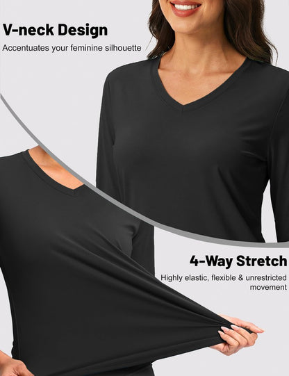 TACVASEN Long Sleeve Workout Tops for Women V Neck Lightweight Quick Dry Sun Protection Hiking Athletic Shirts Black M