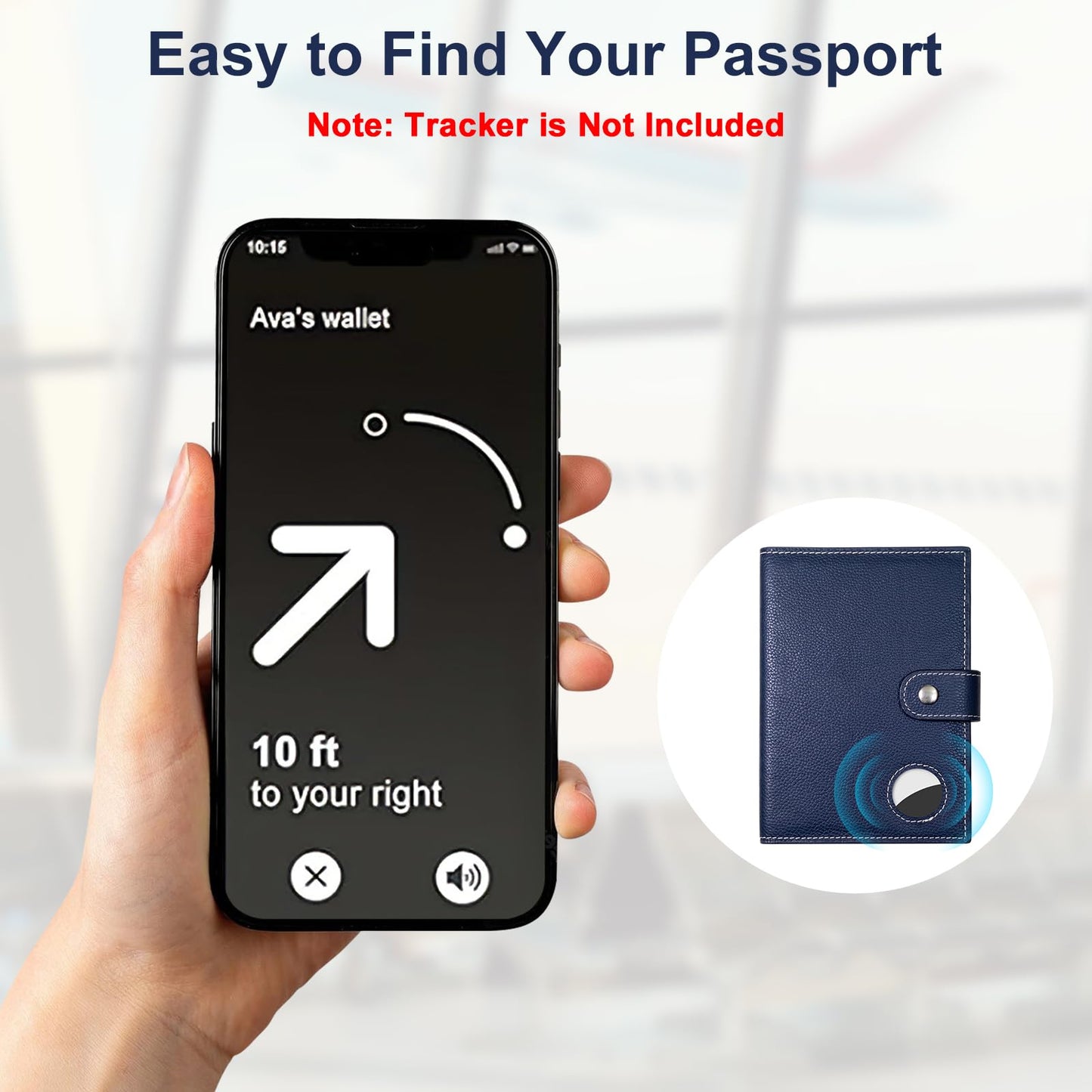 Genuine Leather Passport Holder for Travel, RFID Blocking Passport Wallet with Tracker Holder, Slim Passport Cover Travel Wallet for Women Men, Airport Essentials (Blue)