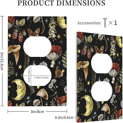 Nature Plant Botanical Daisy Mushroom Snails And Moon 1 Gang Duplex Receptacle Switch Wall Plate Decorative Switchplate Outlet Covers Electrical Plug Cover Faceplate for Home Decor